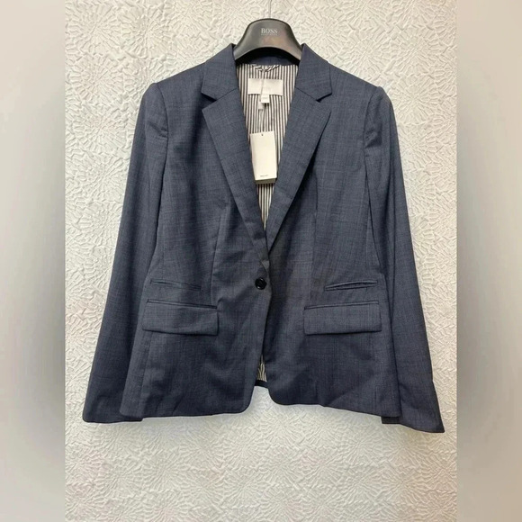 Hugo Boss Jaseia Virgin Wool Blazer Size 12 Navy Single Breasted Business NWT - Picture 15 of 16
